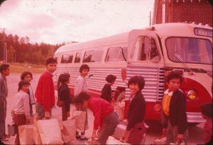 Boarding bus to go home for summer, Cecilia Jeffrey School, c.1956-61 (G-84-sc-62)