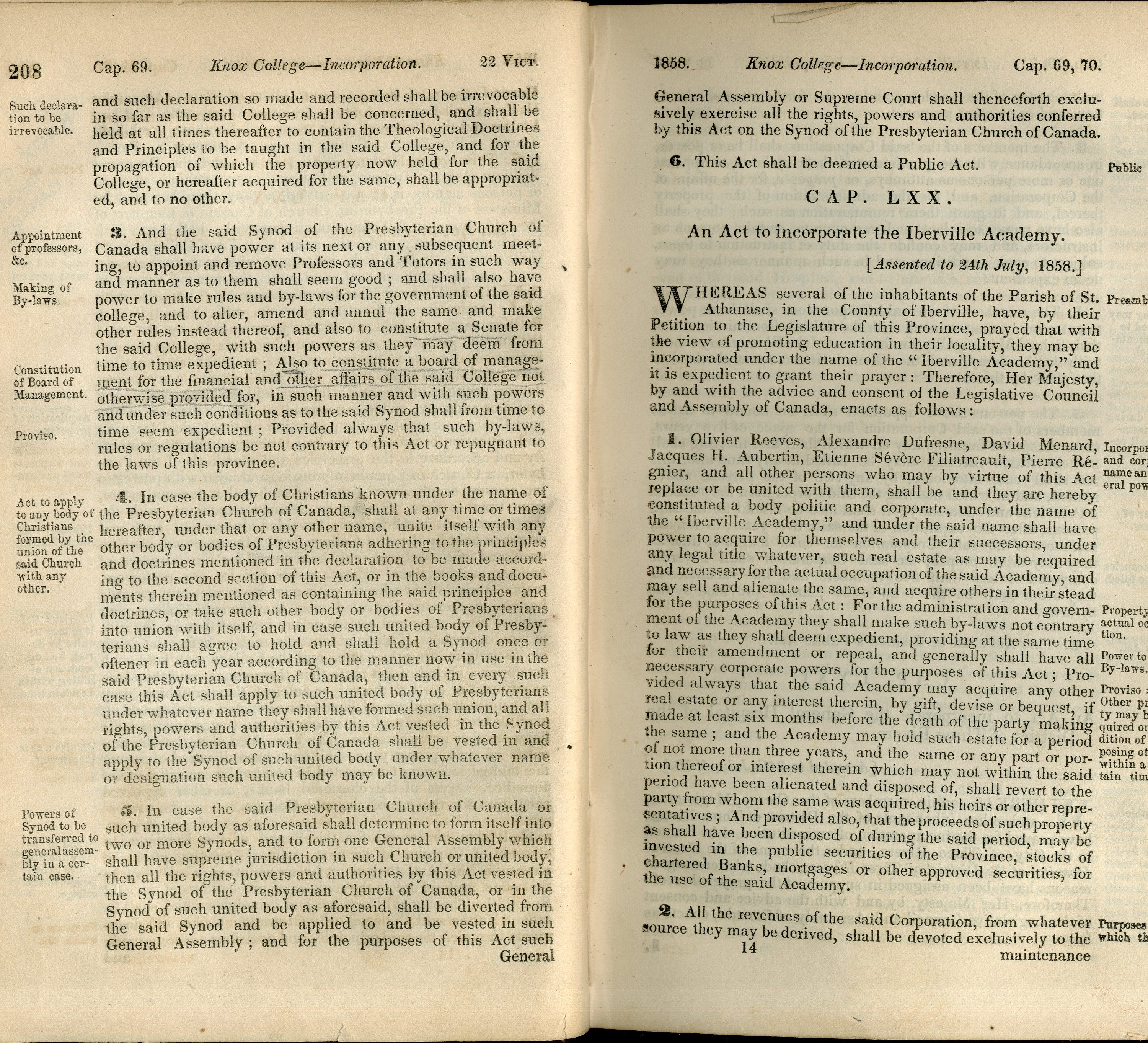The Act of incorporation, 1858, making the Constitution of Knox legal
