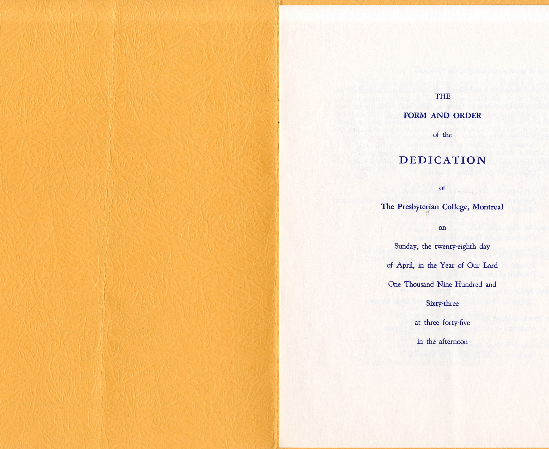 The Program for the dedication of the College