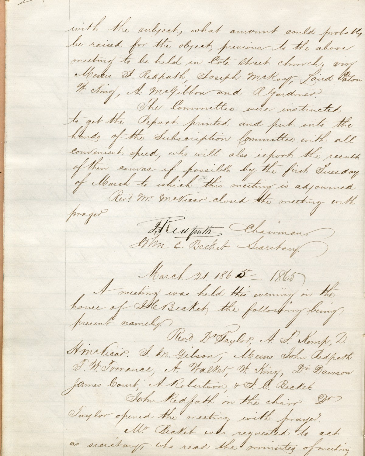 A letter regarding the opening of the College, issues included funding and a location for the College. The Letter is dated to 1864.
