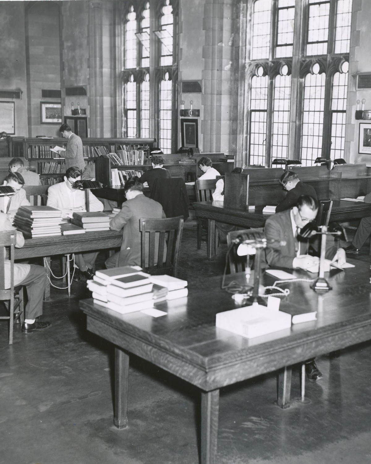 Students studying in the Caven Library during the 50's