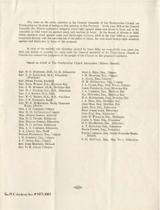 A memorandum published by members of the Alberta branch of the Presbyterian Church Committee Identifying many of the issues raised by the prospect of church union.